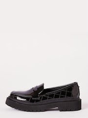 Lipsy Black Faux Leather Chunky Quilted Slip On Loafer School Shoe - Image 1 of 2