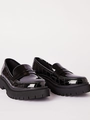 Lipsy Black Faux Leather Chunky Quilted Slip On Loafer School Shoe - Image 2 of 2