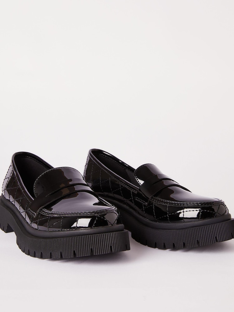 Lipsy Black Faux Leather Chunky Quilted Slip On Loafer School Shoe - Image 2 of 2