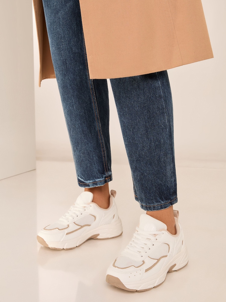 Lipsy White Chunky Mesh Runner Lace Up Trainers - Image 1 of 4 Lipsy White Chunky Mesh Runner Lace Up Trainers - Image 1 of 4