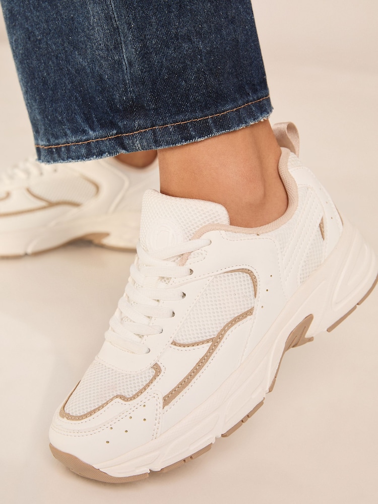 Lipsy White Chunky Mesh Runner Lace Up Trainers - Image 2 of 4