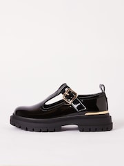 Lipsy Black Faux Leather Chunky Patent Dolly School Shoe - Image 1 of 4