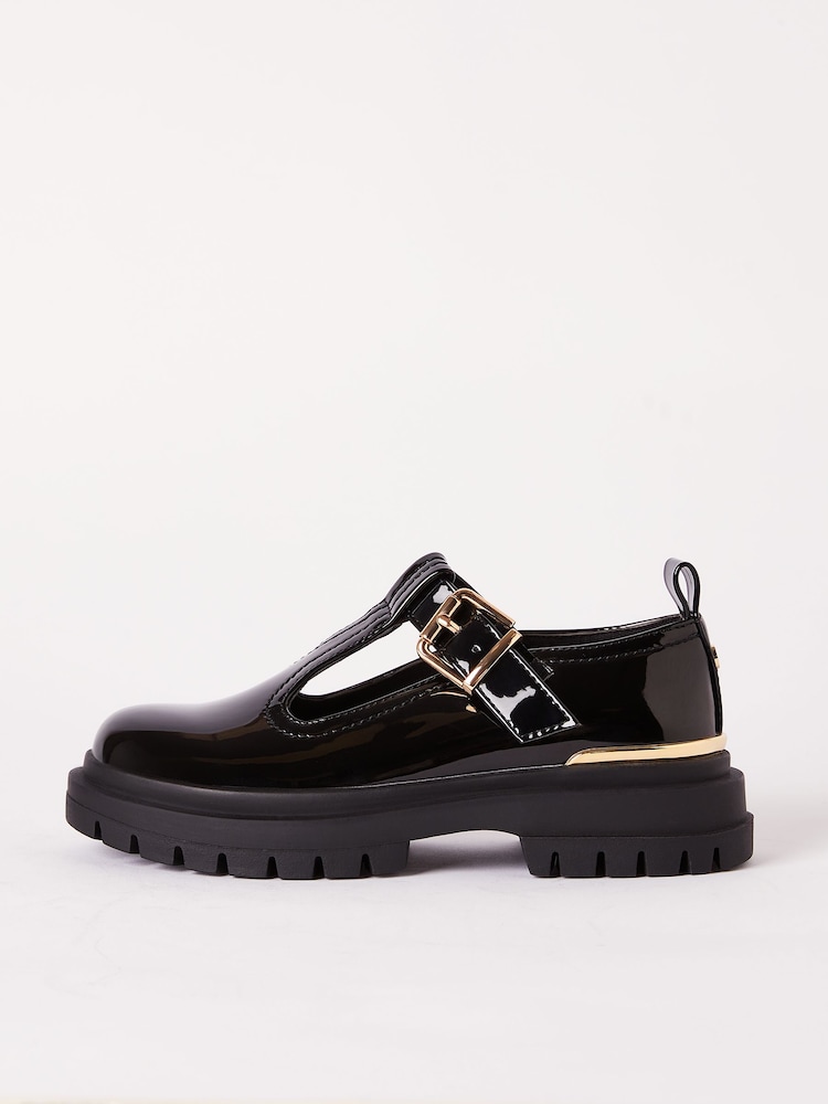Lipsy Black Faux Leather Chunky Patent Dolly School Shoe - Image 1 of 4