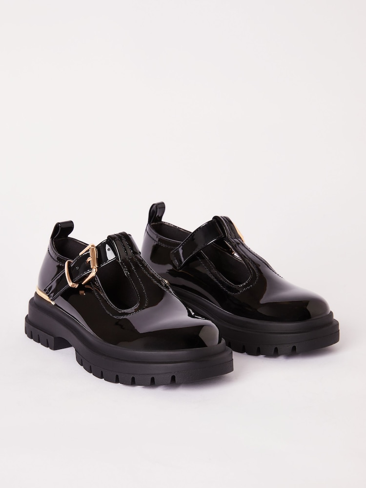 Lipsy Black Faux Leather Chunky Patent Dolly School Shoe - Image 2 of 4