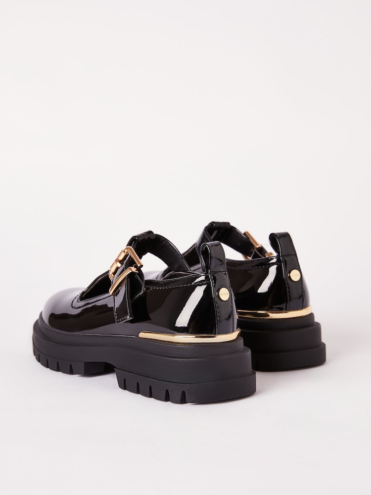 Lipsy Black Faux Leather Chunky Patent Dolly School Shoe - Image 4 of 4