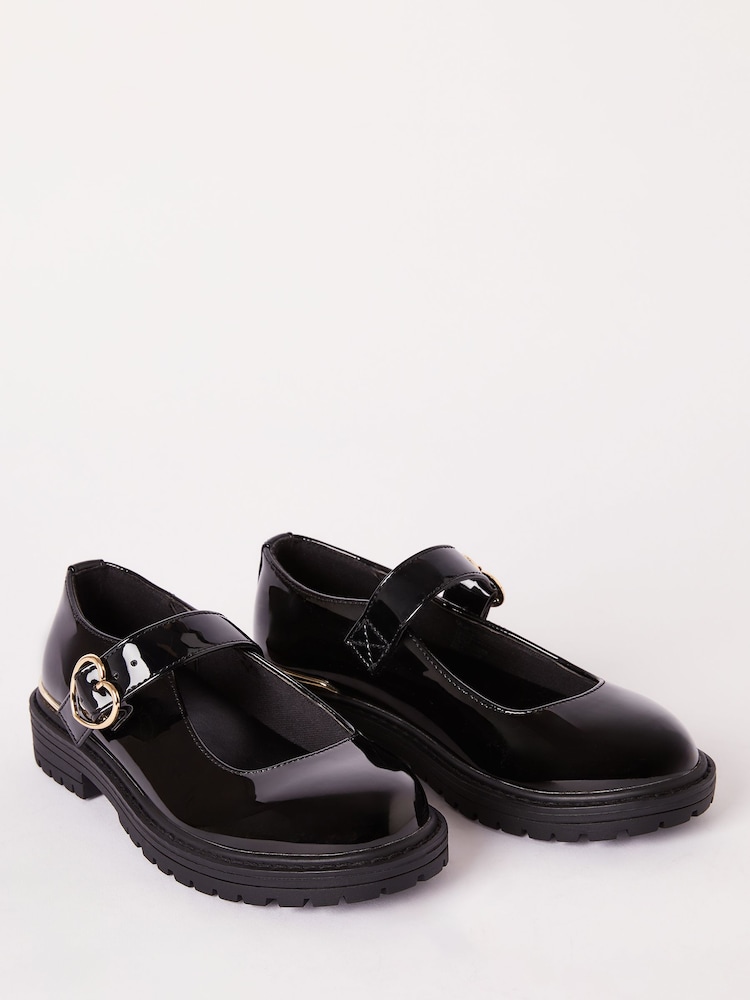 Lipsy Black Faux Leather Chunky Patent Mary Jane School Shoe - Image 2 of 4