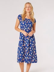 Apricot Blue Vintage Rose Milkmaid Midi Dress - Image 1 of 8
