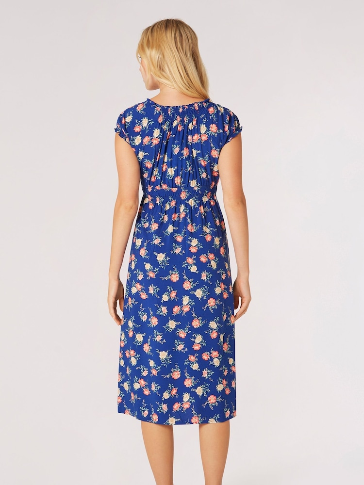 Apricot Blue Vintage Rose Milkmaid Midi Dress - Image 2 of 8