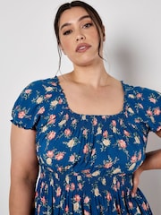 Apricot Blue Vintage Rose Milkmaid Midi Dress - Image 7 of 8
