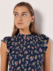 Apricot Blue Floral Silhouette Midi Dress - Image 3 of 4