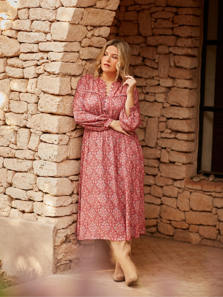 Live Unlimited Red Paisley Print Shirred Waist Midaxi Dress - Image 1 of 8 Live Unlimited Red Paisley Print Shirred Waist Midaxi Dress - Image 1 of 8