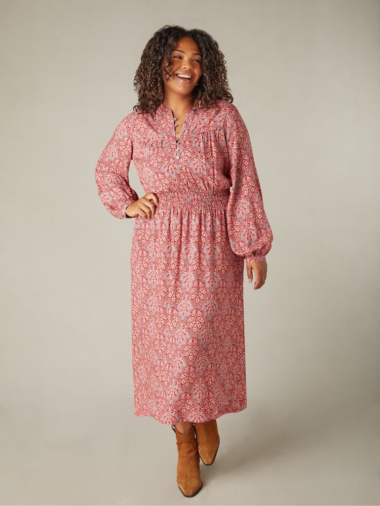 Live Unlimited Red Paisley Print Shirred Waist Midaxi Dress - Image 2 of 8 Live Unlimited Red Paisley Print Shirred Waist Midaxi Dress - Image 2 of 8