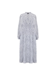Live Unlimited Grey Curve Leaf Print Shirred Waist Midaxi Dress - Image 4 of 4