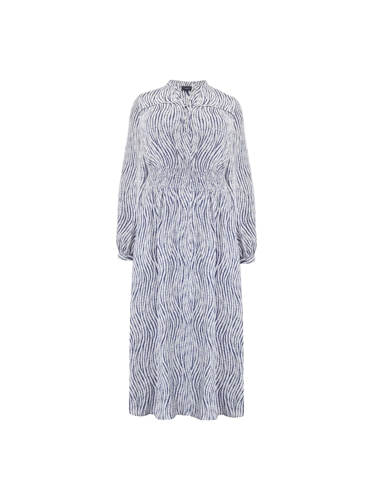 Live Unlimited Grey Curve Leaf Print Shirred Waist Midaxi Dress - Image 4 of 4