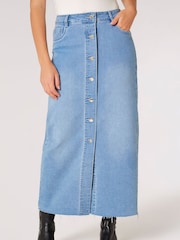 Apricot Blue Button Down Denim Midi Skirt - Image 3 of 5