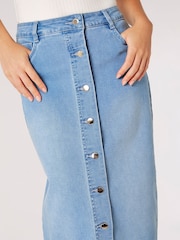 Apricot Blue Button Down Denim Midi Skirt - Image 4 of 5