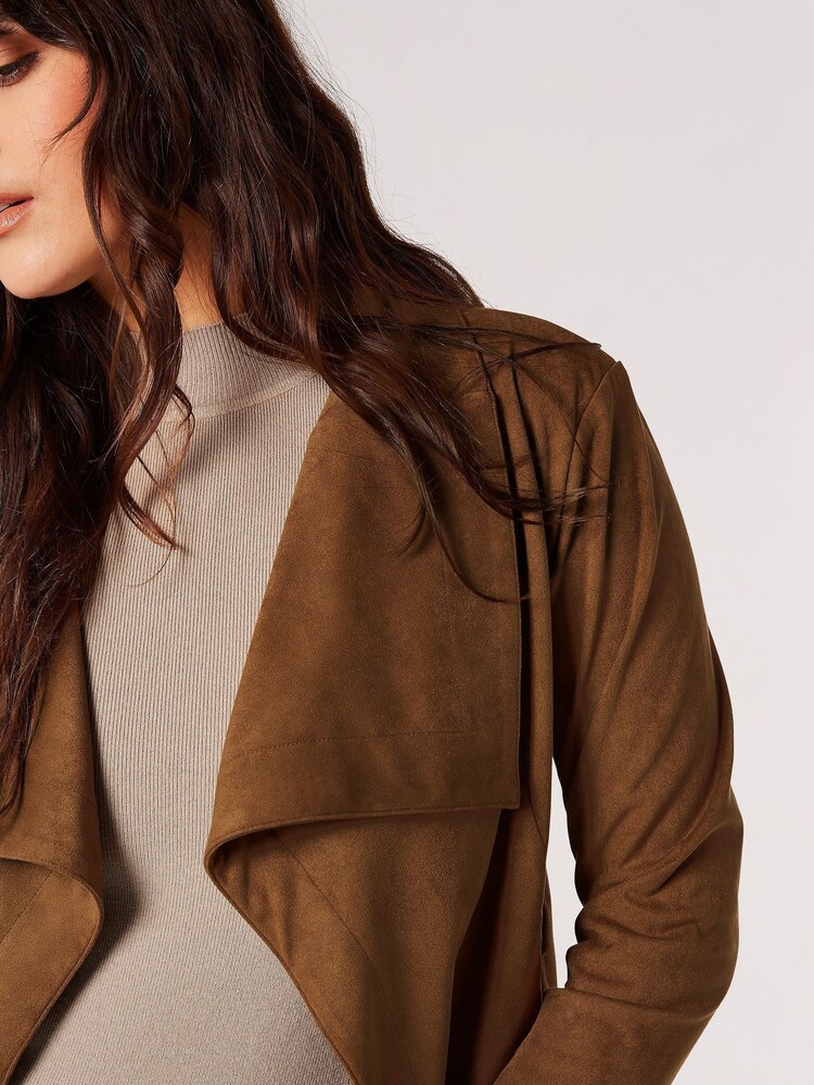 Apricot Brown Cropped Suede Waterfall Jacket - Image 2 of 5