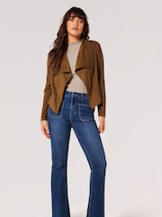 Apricot Brown Cropped Suede Waterfall Jacket - Image 5 of 5