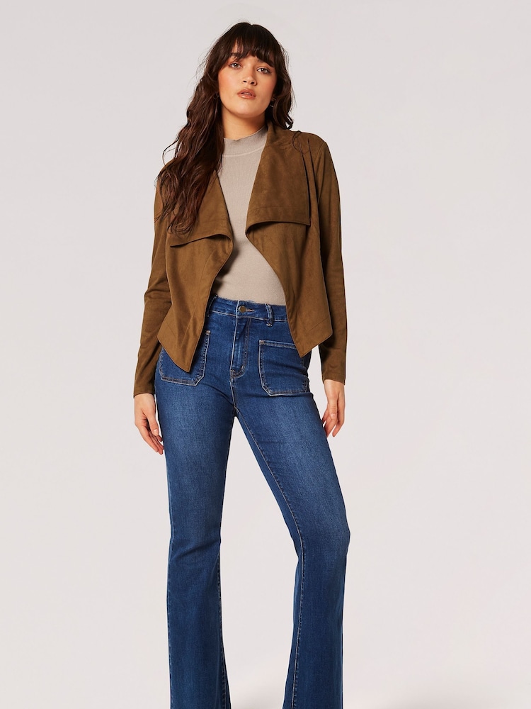 Apricot Brown Cropped Suede Waterfall Jacket - Image 5 of 5