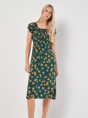 Apricot Green Vintage Rose Milkmaid Midi Dress - Image 1 of 5