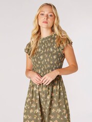 Apricot Green Floral Silhouette Midi Dress - Image 1 of 4