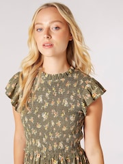 Apricot Green Floral Silhouette Midi Dress - Image 2 of 4