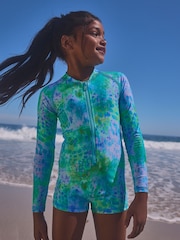 Blue Long Sleeved Shortie Swimsuit (3-16yrs) - Image 2 of 7
