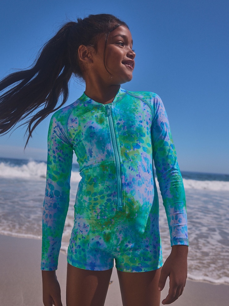 Blue Long Sleeved Shortie Swimsuit (3-16yrs) - Image 2 of 7