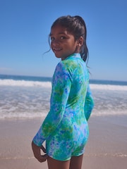 Blue Long Sleeved Shortie Swimsuit (3-16yrs) - Image 3 of 7