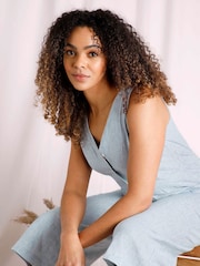 Weird Fish Blue Amal Linen Rich Jumpsuit - Image 1 of 6