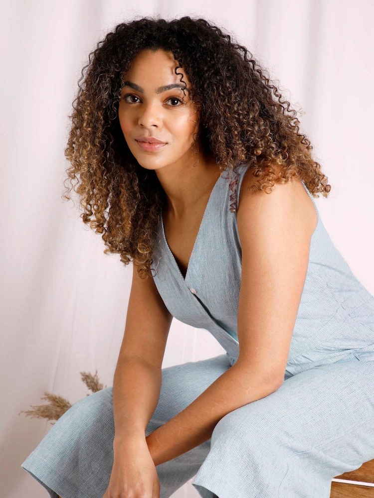 Weird Fish Blue Amal Linen Rich Jumpsuit - Image 1 of 6