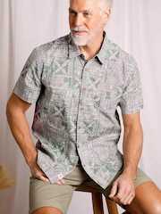 Weird Fish Green Faraway Organic Short Sleeve Printed Shirt - Image 1 of 6