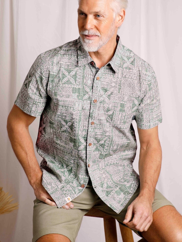 Weird Fish Green Faraway Organic Short Sleeve Printed Shirt - Image 1 of 6