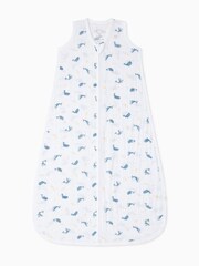 Mori White Organic  0.5 TOG Muslin Whale Print Front Opening Sleeping Bag - Image 1 of 3