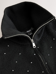 Black Embellished Supersoft Funnel Zip Neck Jumper - Image 2 of 3
