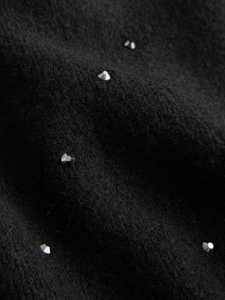 Black Embellished Supersoft Funnel Zip Neck Jumper - Image 3 of 3 Black Embellished Supersoft Funnel Zip Neck Jumper - Image 3 of 3