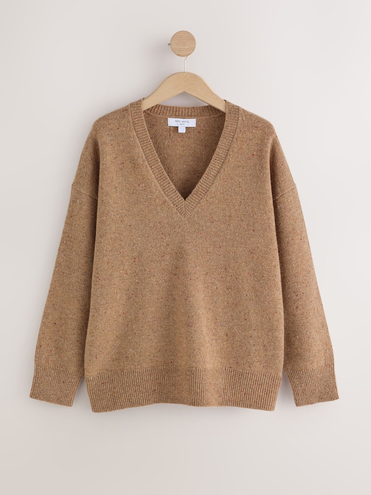 Camel Brown Neppy N.Premium Merino Wool V-Neck Jumper - Image 1 of 3 Camel Brown Neppy N.Premium Merino Wool V-Neck Jumper - Image 1 of 3