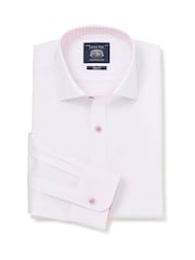 Savile Row Company White Slim Fit Cotton Poplin Contrast Button Pink Gingham Trim Formal Shirt - Image 1 of 3