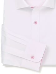 Savile Row Company White Slim Fit Cotton Poplin Contrast Button Pink Gingham Trim Formal Shirt - Image 3 of 3