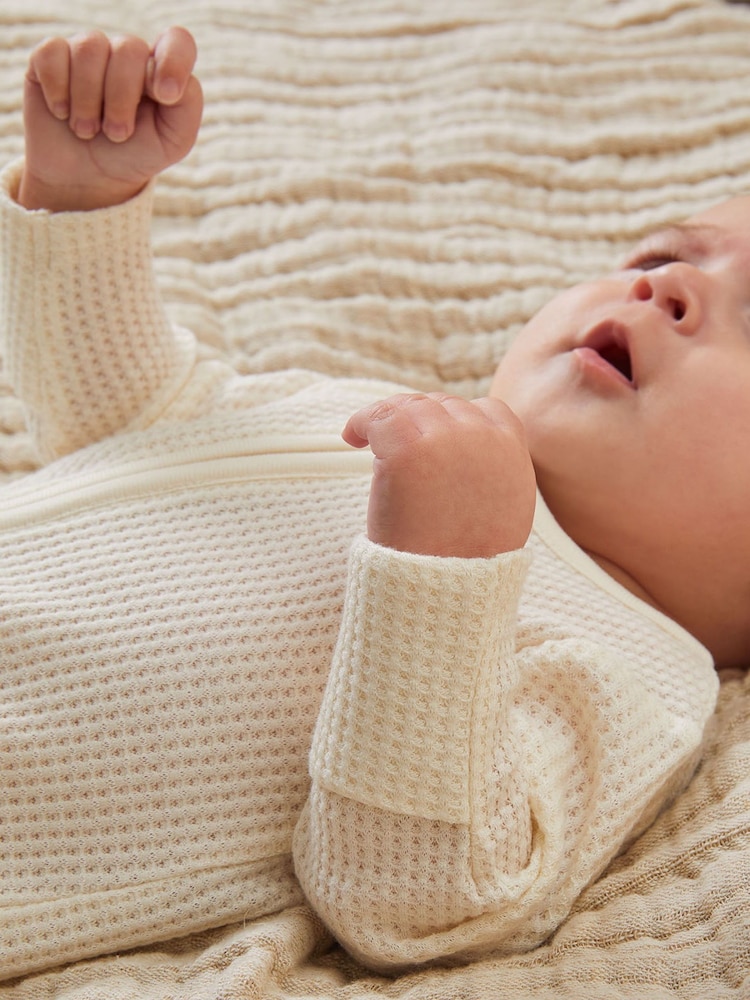 MORI Cotton and Bamboo Ecru Waffle Zip-Up Sleepsuit - Image 2 of 2
