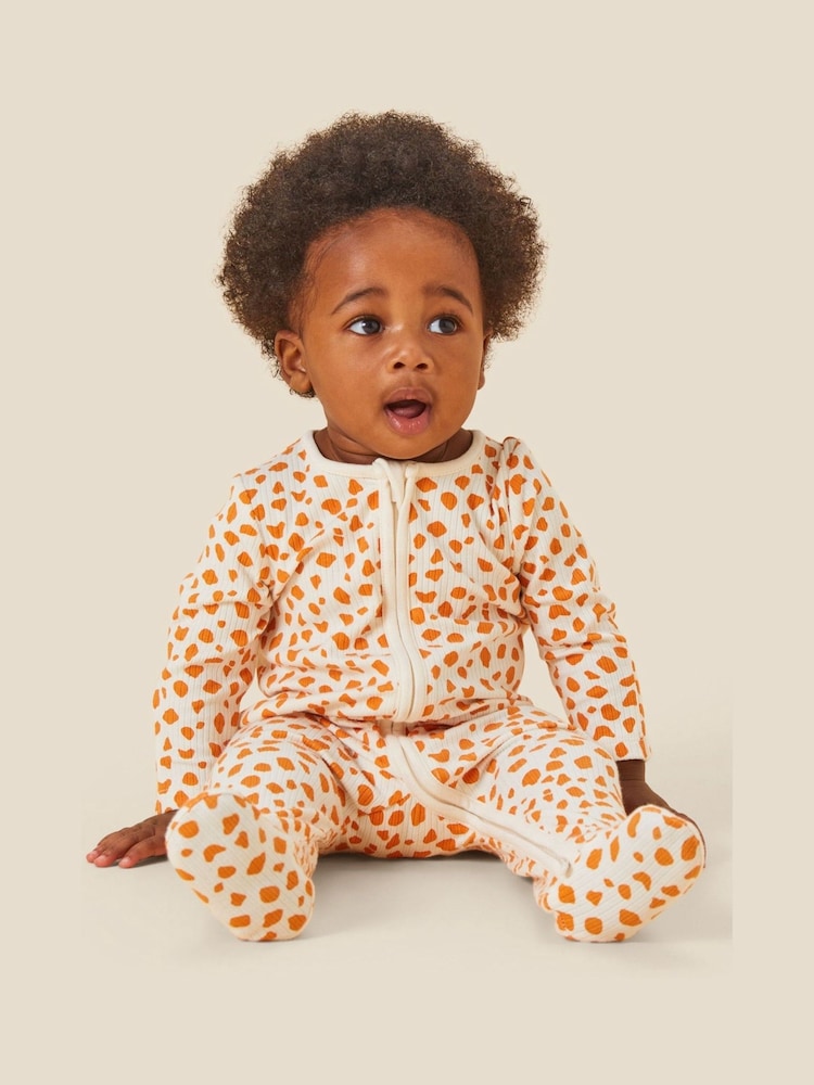 MORI Organic Cotton & Bamboo Giraffe Spot Zip Up Cream Sleepsuit - Image 1 of 5