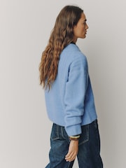 Azul claro - Long Sleeve High V-Neck Fuzzy Knit Jumper With Wool - Imagem 3 de 7