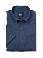 Savile Row Company Navy Blue Classic Fit Linen Cotton Blend Short Sleeve Casual Shirt - Image 1 of 3