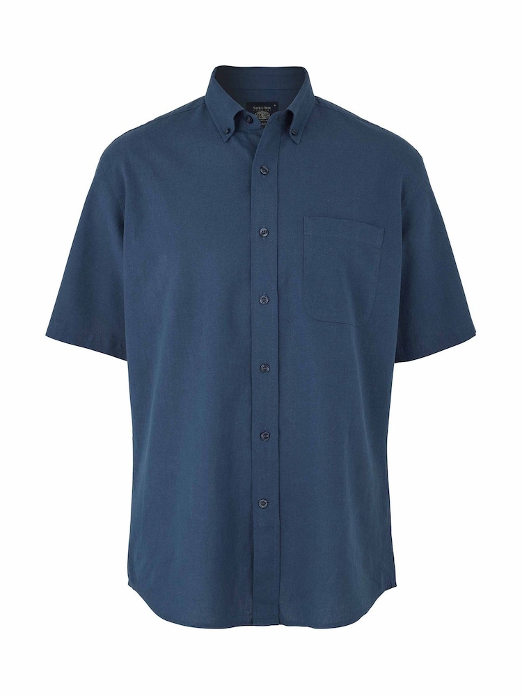 Savile Row Company Navy Blue Classic Fit Linen Cotton Blend Short Sleeve Casual Shirt - Image 2 of 3 Savile Row Company Navy Blue Classic Fit Linen Cotton Blend Short Sleeve Casual Shirt - Image 2 of 3