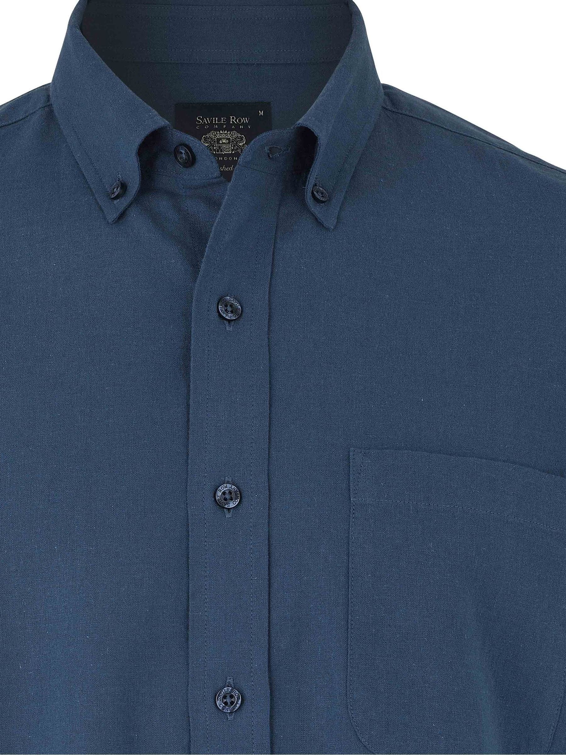 Buy Savile Row Company Navy Blue Classic Fit Linen Cotton Blend