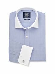Savile Row Company Blue Slim Fit Cotton Poplin Striped Winchester Double Cuff Formal Shirt - Image 3 of 5