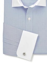 Savile Row Company Blue Slim Fit Cotton Poplin Striped Winchester Double Cuff Formal Shirt - Image 4 of 5