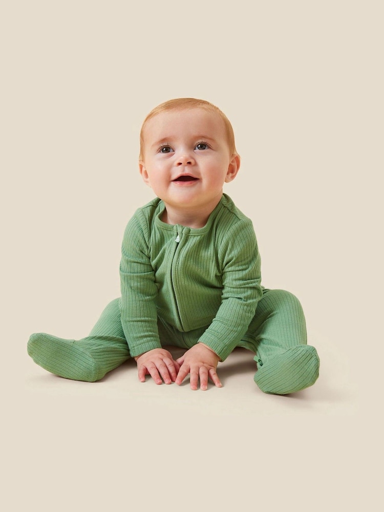 MORI Organic Cotton & Bamboo Ribbed Zip Up Sleepsuit - Image 1 of 4