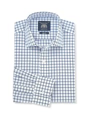 Savile Row Company Blue Slim Fit Window Check Cotton Poplin Single Cuff Formal Shirt - Image 4 of 6