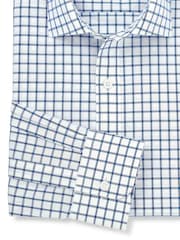 Savile Row Company Blue Slim Fit Window Check Cotton Poplin Single Cuff Formal Shirt - Image 5 of 6